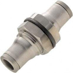 Legris - 5/16" Outside Diam, Stainless Steel Push-to-Connect Bulkhead Union - 435 Max psi, Tube to Tube Connection, FKM O-Ring - Exact Industrial Supply