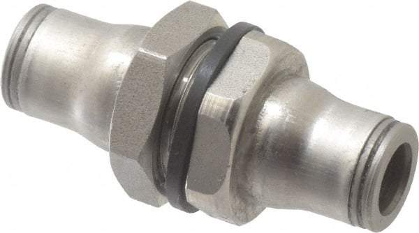 Legris - 1/4" Outside Diam, Stainless Steel Push-to-Connect Bulkhead Union - 435 Max psi, FKM O-Ring, Tube to Tube - Exact Industrial Supply