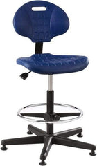 Bevco - 21 to 31" High Adjustable Height Swivel Stool - 27" Wide x 27" Deep, Polyurethane Seat, Blue - Exact Industrial Supply
