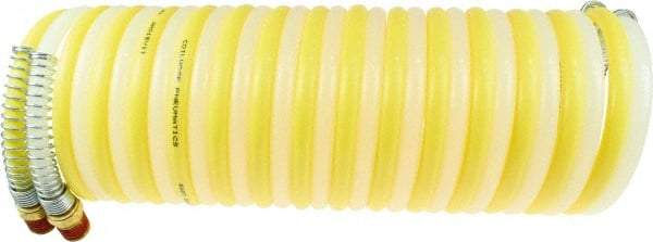 Coilhose Pneumatics - 1/2" ID, 1/2 Thread, 25' Long, Yellow & Natural Nylon Coiled & Self Storing Hose - 170 Max psi, Male Swivel x Male Swivel - Exact Industrial Supply