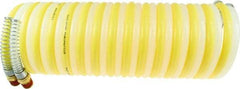 Coilhose Pneumatics - 5/16" ID, 1/4 Thread, 25' Long, Yellow & Natural Nylon Coiled & Self Storing Hose - 175 Max psi, Male Swivel x Male Swivel - Exact Industrial Supply