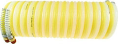 Coilhose Pneumatics - 5/16" ID, 1/4 Thread, 12' Long, Yellow & Natural Nylon Coiled & Self Storing Hose - 175 Max psi, Male Swivel x Male Swivel - Exact Industrial Supply