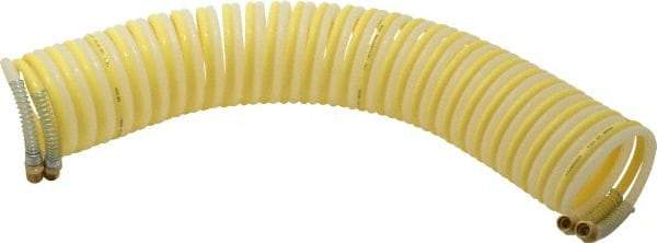 Coilhose Pneumatics - 1/4" ID, 1/4 Thread, 25' Long, Yellow & Natural Nylon Coiled & Self Storing Hose - 185 Max psi, Male Swivel x Male Swivel - Exact Industrial Supply