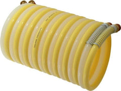 Coilhose Pneumatics - 3/8" ID, 3/8 Thread, 12' Long, Yellow & Natural Nylon Coiled & Self Storing Hose - 165 Max psi, Male Swivel x Male Swivel - Exact Industrial Supply