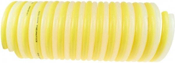 Coilhose Pneumatics - 1/2, 5/16" ID, 50' Long, Yellow & Natural Nylon Coiled & Self Storing Hose - 170 Max psi, No Fittings - Exact Industrial Supply
