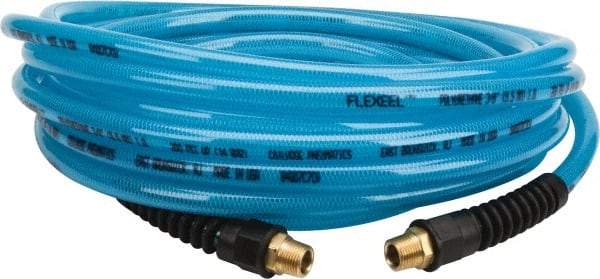 Coilhose Pneumatics - 3/8" ID, 3/8 Thread, 25' Long, Transparent Blue Polyurethane Coiled & Self Storing Hose - 200 Max psi, Male Rigid x Male Rigid - Exact Industrial Supply