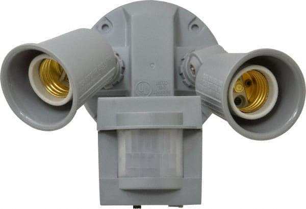 Heath/Zenith - 2 Head, 60 Ft. Detection, 110° Angle, Halogen Lamp Motion Sensing Light Fixture - 300 Watt, Plastic Gray Housing, Wall and Eave Mounted, 6.9 Inch Long x 3-1/4 Inch Wide x 6.1 Inch High - Exact Industrial Supply