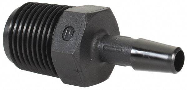 Made in USA - 1/4" Barb, 1/4, Nylon Single Barbed Tube Adapter - Black, Male - Exact Industrial Supply