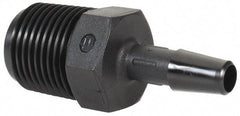 Made in USA - 1/4" Barb, 1/4, Nylon Single Barbed Tube Adapter - Black, Male - Exact Industrial Supply