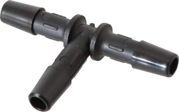 Made in USA - 1/4" Barb, Nylon Single Barbed Tube Tee - Black - Exact Industrial Supply