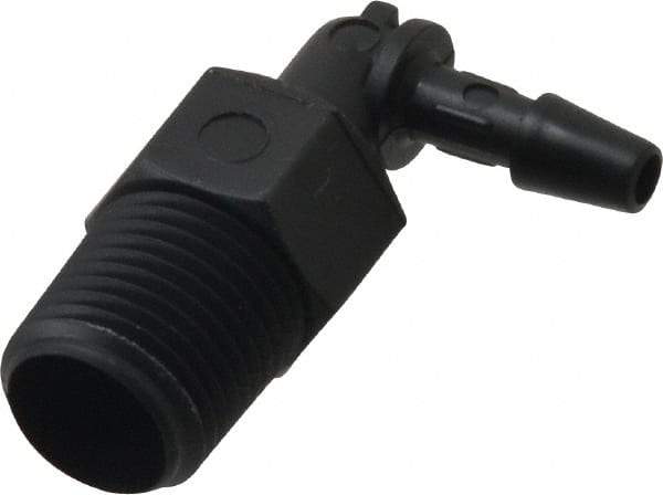 Made in USA - 1/8" Barb, 1/8, Nylon Single Barbed Tube Elbow - Black, Male - Exact Industrial Supply