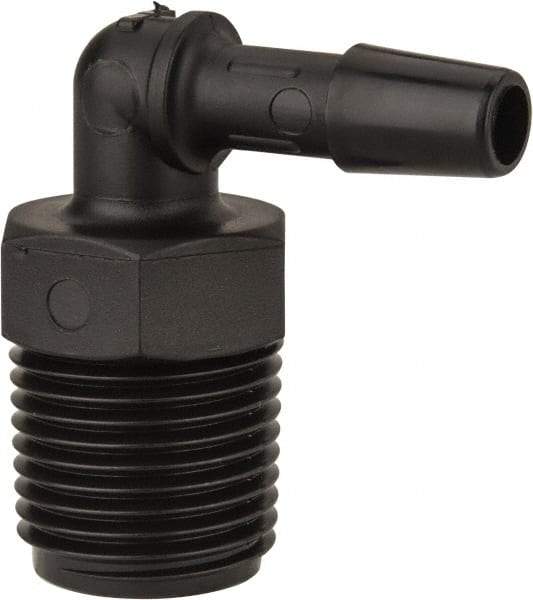 Made in USA - 1/4" Barb, 1/4, Nylon Single Barbed Tube Elbow - Black, Male - Exact Industrial Supply