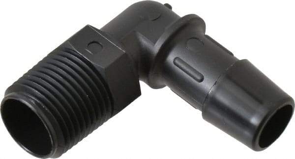 Made in USA - 1/2" Barb, 1/2, Nylon Single Barbed Tube Elbow - Black, Male - Exact Industrial Supply