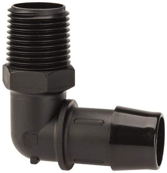 Made in USA - 3/4" Barb, 3/4, Nylon Single Barbed Tube Elbow - Black, Male - Exact Industrial Supply