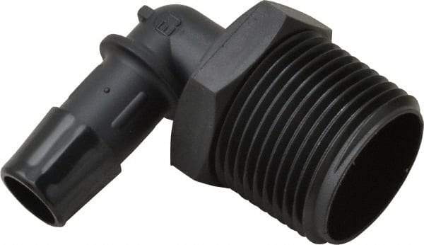 Made in USA - 1/2" Barb, 1/2, Nylon Single Barbed Tube Elbow - Black, Male - Exact Industrial Supply
