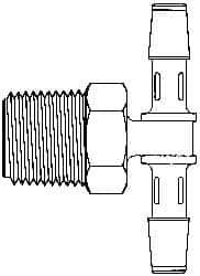 Made in USA - 1/4" Barb, 1/4, Nylon Single Barbed Tube Branch Tee - Natural, Male - Exact Industrial Supply