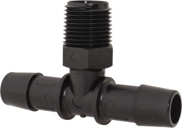 Made in USA - 1/2" Barb, 1/2, Nylon Single Barbed Tube Branch Tee - Black, Male - Exact Industrial Supply