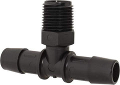 Made in USA - 1/2" Barb, 1/2, Nylon Single Barbed Tube Branch Tee - Black, Male - Exact Industrial Supply