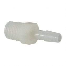 Made in USA - 1/4" Barb, 1/4, Nylon Single Barbed Tube Adapter - Natural, Male - Exact Industrial Supply