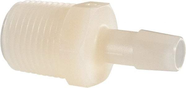 Made in USA - 3/8" Barb, 3/8, Nylon Single Barbed Tube Adapter - Natural, Male - Exact Industrial Supply