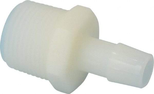 Made in USA - 1/2" Barb, 1/2, Nylon Single Barbed Tube Adapter - Natural, Male - Exact Industrial Supply