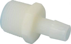 Made in USA - 1/2" Barb, 1/2, Nylon Single Barbed Tube Adapter - Natural, Male - Exact Industrial Supply