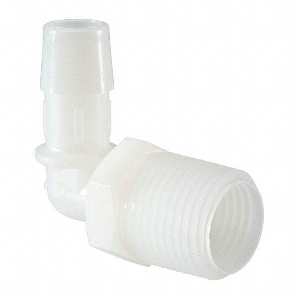 Made in USA - 1/2" Barb, 1/2, Nylon Single Barbed Tube Elbow - Natural, Male - Exact Industrial Supply