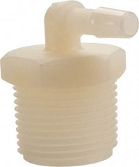Made in USA - 1/4" Barb, 1/4, Nylon Single Barbed Tube Elbow - Natural, Male - Exact Industrial Supply