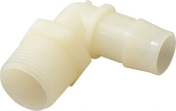 Made in USA - 3/4" Barb, 3/4, Nylon Single Barbed Tube Elbow - Natural, Male - Exact Industrial Supply