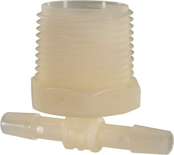 Made in USA - 1/4" Barb, 1/4, Nylon Single Barbed Tube Branch Tee - Natural, Male - Exact Industrial Supply
