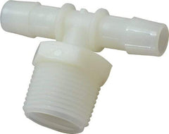 Made in USA - 1/2" Barb, 1/2, Nylon Single Barbed Tube Branch Tee - Natural, Male - Exact Industrial Supply