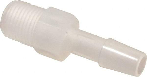 Made in USA - 1/4" Barb, 1/4, Polypropylene Single Barbed Tube Adapter - Natural, Male - Exact Industrial Supply