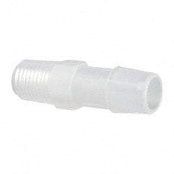 Made in USA - 1/2" Barb, 1/2, Polypropylene Single Barbed Tube Adapter - Natural, Male - Exact Industrial Supply
