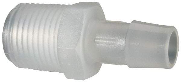 Made in USA - 1/2" Barb, 1/2, Polypropylene Single Barbed Tube Adapter - Natural, Male - Exact Industrial Supply