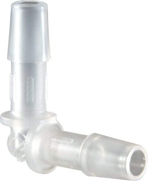 Made in USA - 1/4" Barb, Polypropylene Single Barbed Tube Elbow - Natural - Exact Industrial Supply