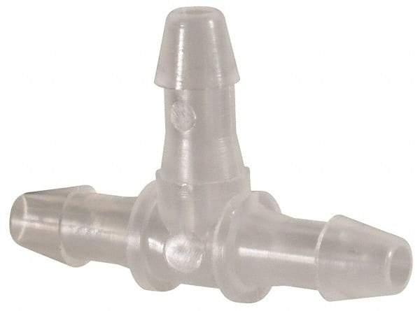 Made in USA - 3/32" Barb, Polypropylene Single Barbed Tube Tee - Natural - Exact Industrial Supply