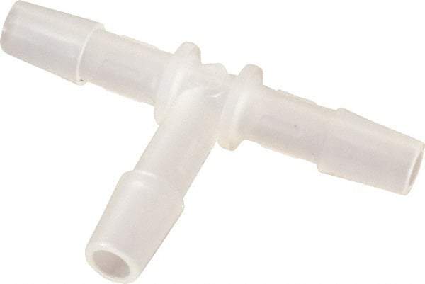 Made in USA - 1/4" Barb, Polypropylene Single Barbed Tube Tee - Natural - Exact Industrial Supply