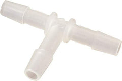 Made in USA - 1/4" Barb, Polypropylene Single Barbed Tube Tee - Natural - Exact Industrial Supply