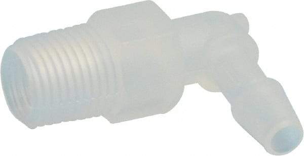 Made in USA - 3/16" Barb, 3/16, Polypropylene Single Barbed Tube Elbow - Natural, Male - Exact Industrial Supply
