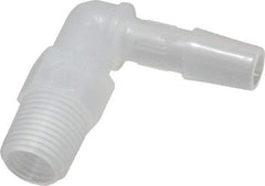 Made in USA - 1/4" Barb, 1/4, Polypropylene Single Barbed Tube Elbow - Natural, Male - Exact Industrial Supply