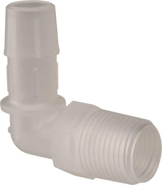 Made in USA - 1/2" Barb, 1/2, Polypropylene Single Barbed Tube Elbow - Natural, Male - Exact Industrial Supply