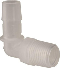 Made in USA - 1/2" Barb, 1/2, Polypropylene Single Barbed Tube Elbow - Natural, Male - Exact Industrial Supply