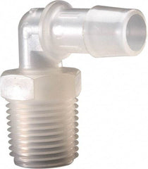 Made in USA - 1/2" Barb, 1/2, Polypropylene Single Barbed Tube Elbow - Natural, Male - Exact Industrial Supply