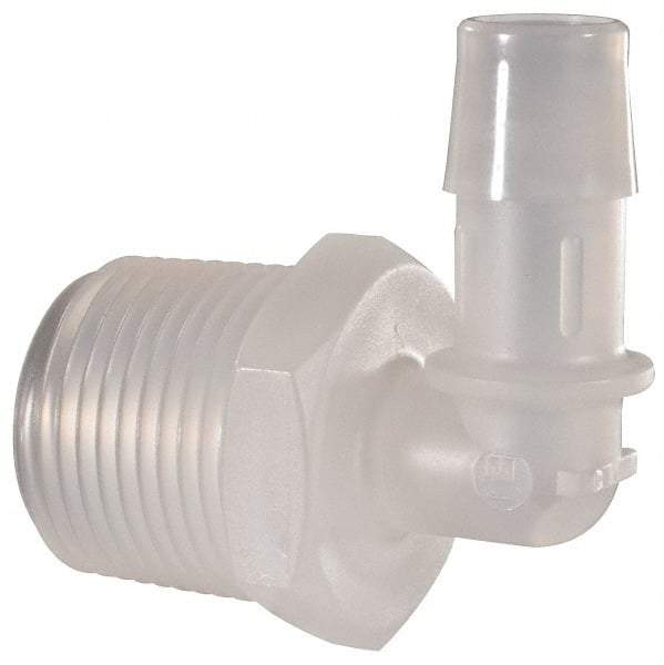 Made in USA - 1/2" Barb, 1/2, Polypropylene Single Barbed Tube Elbow - Natural, Male - Exact Industrial Supply