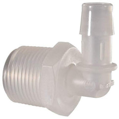 Made in USA - 1/2" Barb, 1/2, Polypropylene Single Barbed Tube Elbow - Natural, Male - Exact Industrial Supply