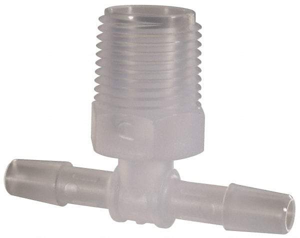 Made in USA - 1/4" Barb, 1/4, Polypropylene Single Barbed Tube Branch Tee - Natural, Male - Exact Industrial Supply
