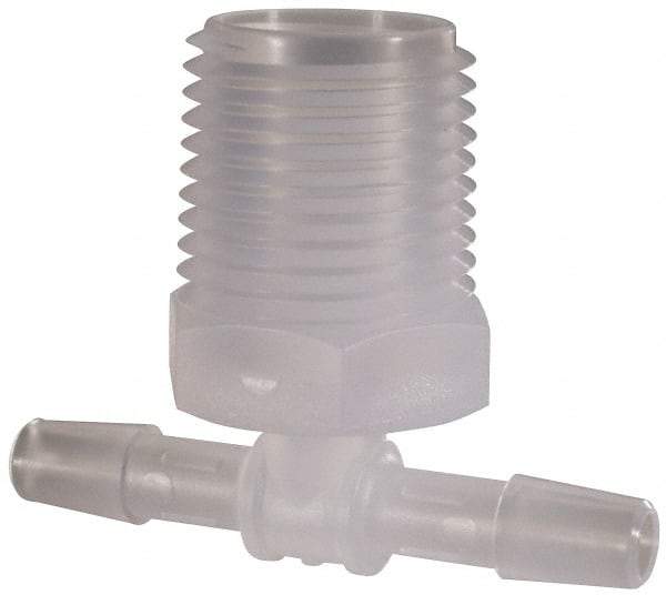 Made in USA - 1/4" Barb, 1/4, Polypropylene Single Barbed Tube Branch Tee - Natural, Male - Exact Industrial Supply