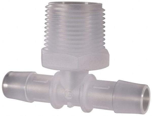 Made in USA - 1/2" Barb, 1/2, Polypropylene Single Barbed Tube Branch Tee - Natural, Male - Exact Industrial Supply