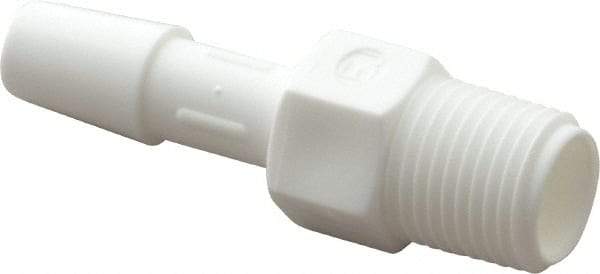 Made in USA - 1/4" Barb, 1/4, Polypropylene Single Barbed Tube Adapter - White, Male - Exact Industrial Supply