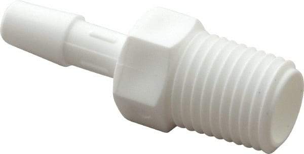 Made in USA - 1/4" Barb, 1/4, Polypropylene Single Barbed Tube Adapter - White, Male - Exact Industrial Supply